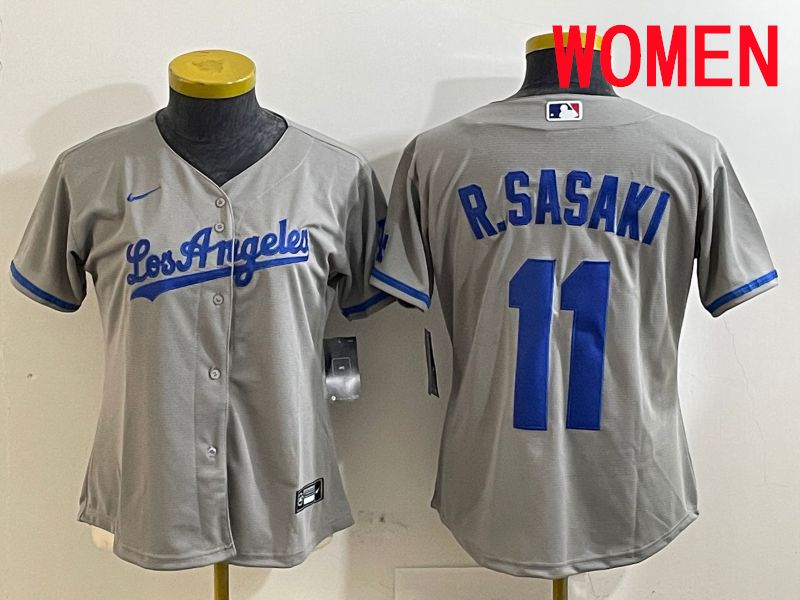 Women Los Angeles Dodgers #11 R.Sasaki Grey Game 2025 Nike MLB Jersey style 7->youth mlb jersey->Youth Jersey